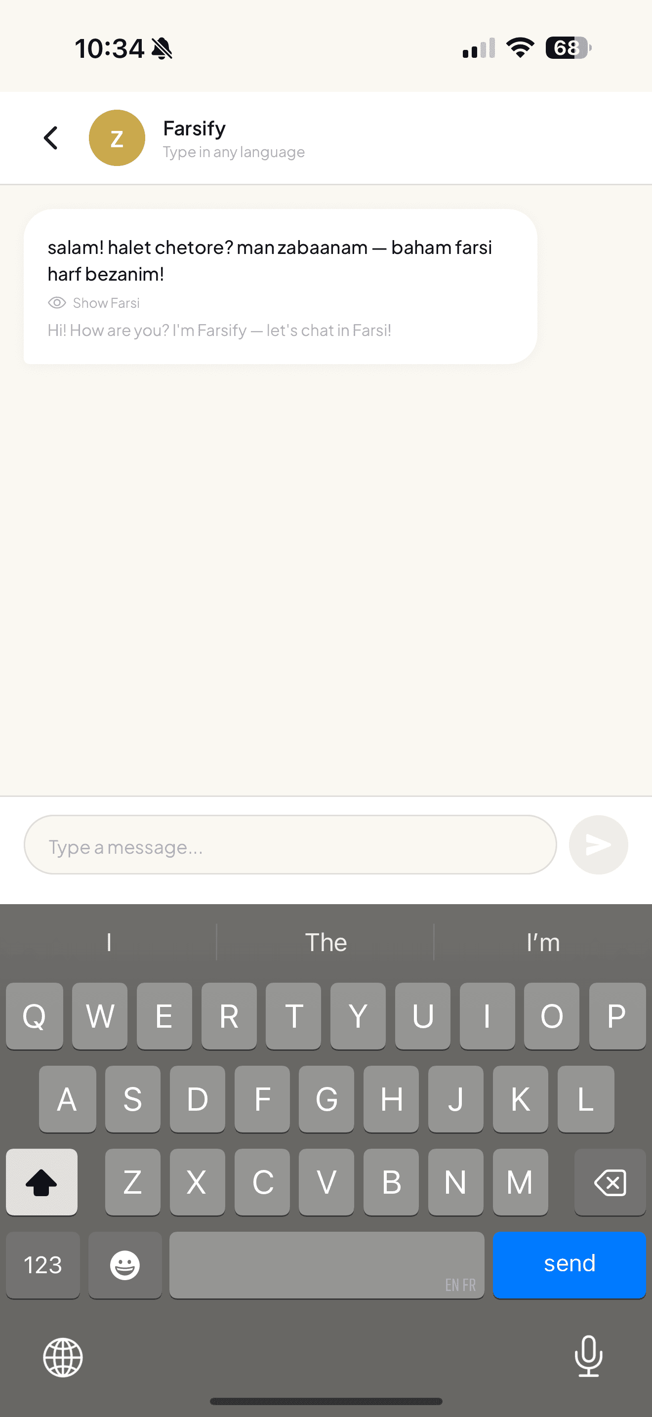 Open-ended AI chat for practicing conversational Farsi